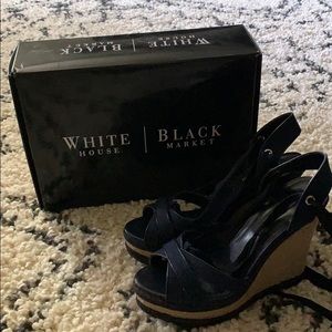 White House Black Market navy blue wedges.